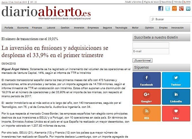 La inversin en fusiones y adquisiciones se desploma el 33,9% en el primer trimestre